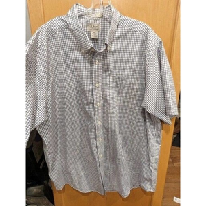 LL Bean Shirt Mens XL Blue Check‎ cotton Button Down SHORT sleeve